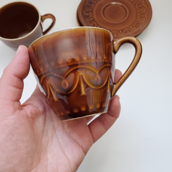 Set of 2 Vintage brown tea cups with saucers - Picture 3 of 8